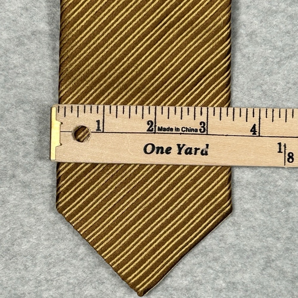 Ermenegildo Zegna Recent Silk Satin Tie Golden Bronze Striped 59.5" L x 3.5" W‎ - Picture 6 of 6